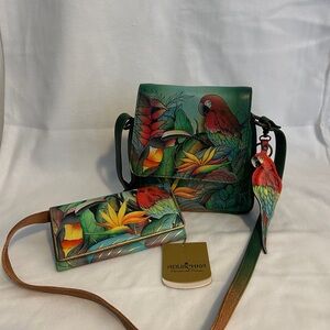Anuschka Hand-Painted Tropical Crossbody Bag